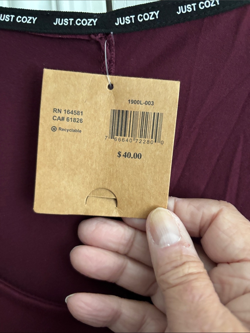 Just Cozy Scoop Neck Long Sleeve Top - Burgundy - Picture 2 of 2